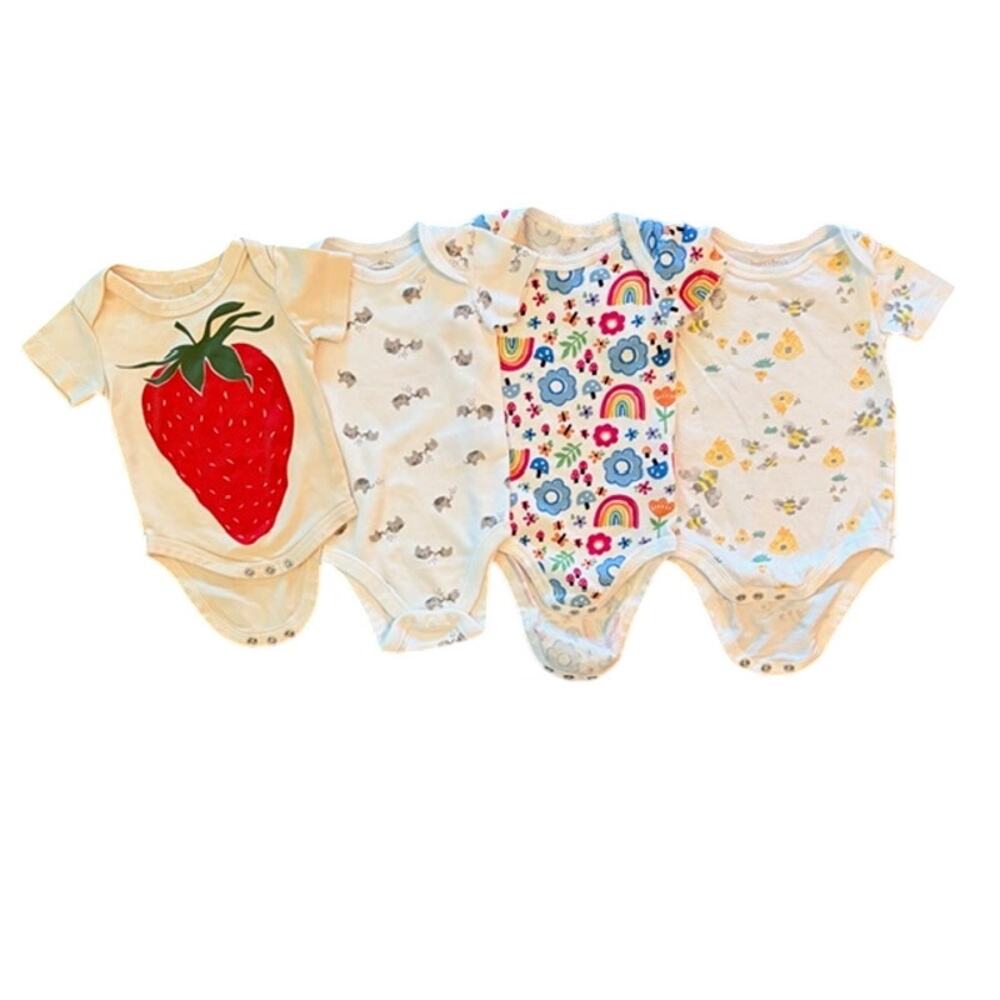 EUC Lot of 4 Organic Cotton Baby Girl Bodysuits Size 0 - 3 months Eco-friendly
